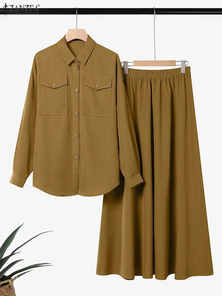2026年春新作 レディース セットアップ ZANZEA 秋服 長袖シャツワンピーススーツ エレガント 仕事着 ツーピースセット 無地 OL風トラックスーツ