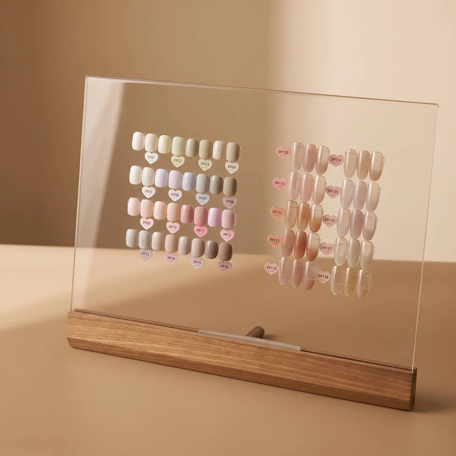 Nail Art Presentation Board with Wooden Base Double-Layer Nail Color Chart Board Clear Angled for Manicurists, Manicure Studios
