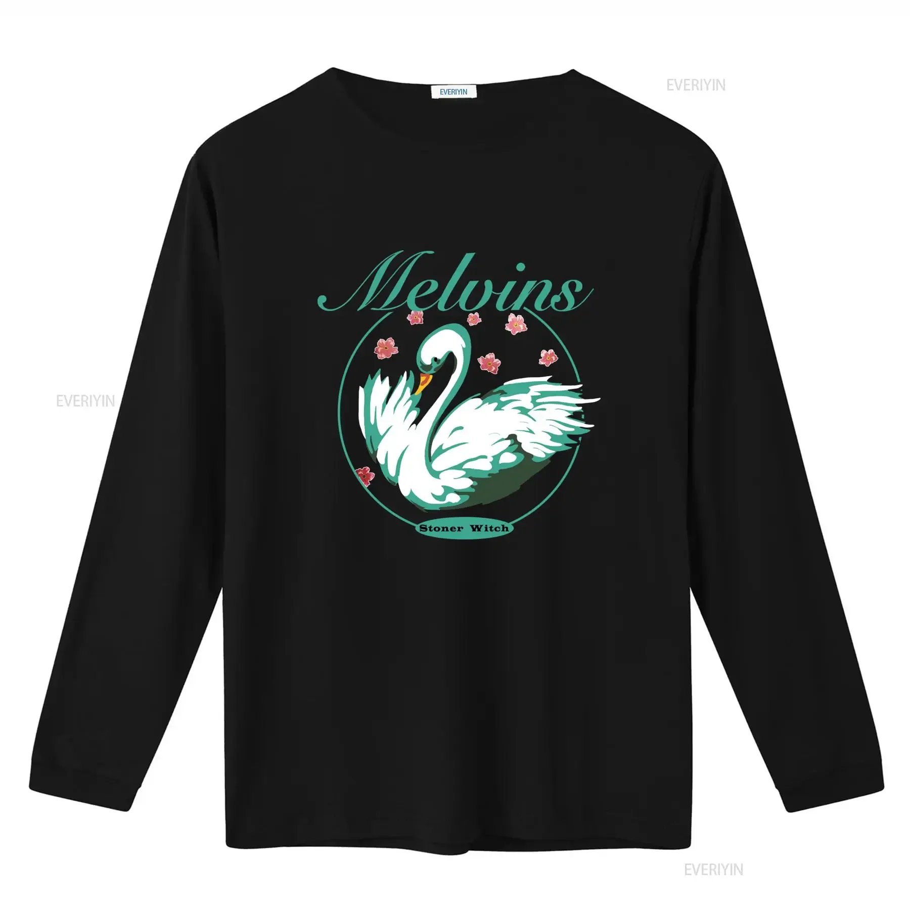 NEW Rare Melvins Stoner Witch  Black T Shirt with Swan and Floral Print vintage Washed Top For Everyday Wear designer clothes