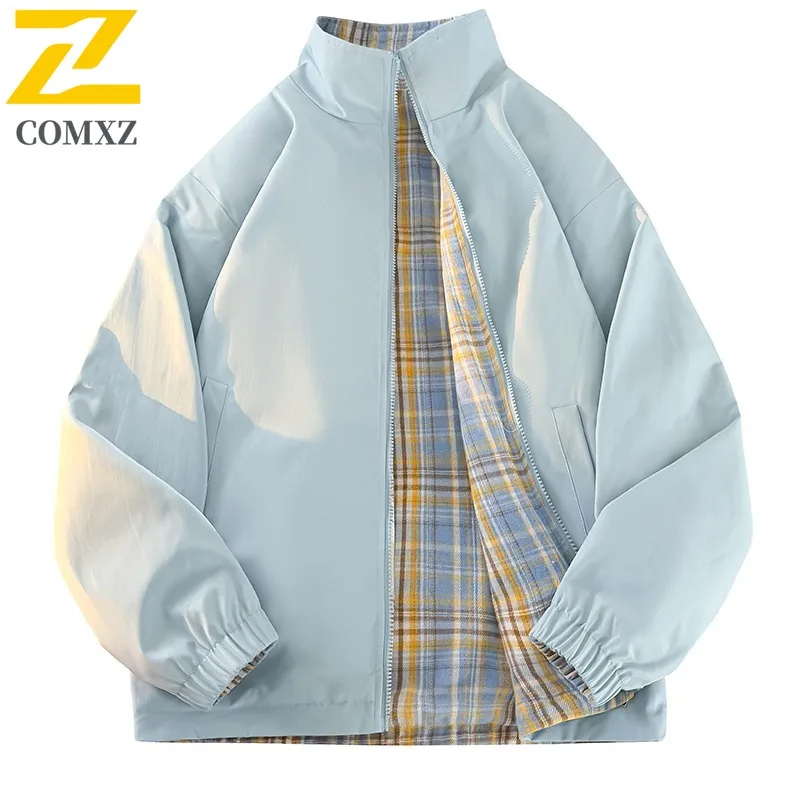 

​COMXZ Fashion Mens Jacket Advanced Grid Design Camping Lightweight Coat Wear on Both Sides Adventure Windproof Autumn Coats