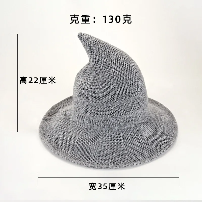 Fashion Design Women Halloween Personalized Wizardry Hat Pointed Big Eave Wool Knitted Hip Hop Witch Cap  Fisherman Hat Men