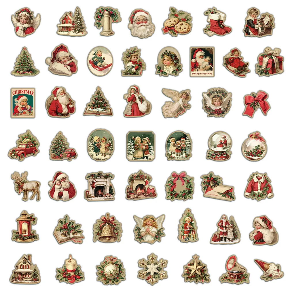 50PCS Creative Retro Christmas Stickers Laptop Phone Cases iPad Water Cups Helmet Stickers Waterproof