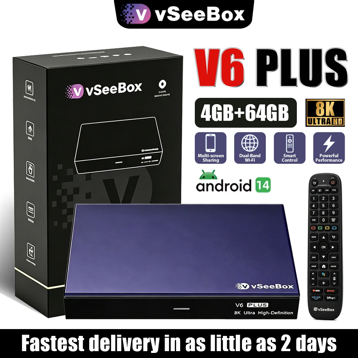 vSeeBox V6 Plus 2026 Newest Smart Android TV Box,  Streaming Media Player, 8K Ultra HD | Voice Control | Authorized Dealer