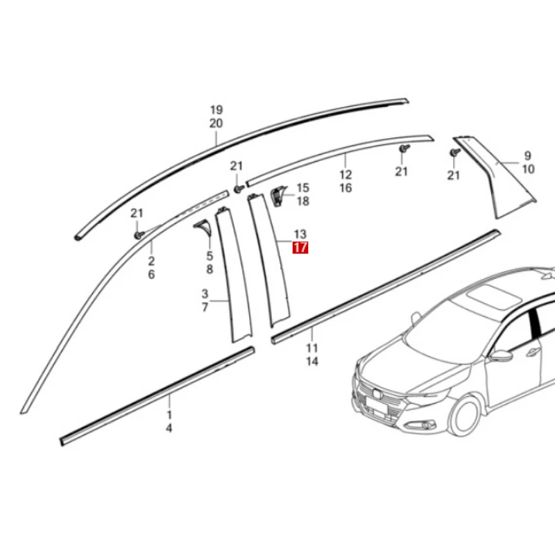 Suitable for 2019 Ho nd aL in gp ai En jo ym en tD om ai n Exterior panel of rear door window frame
