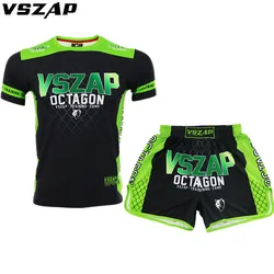 VSZAP MMA Rashguard Bjj Jiu Jitsu t-shirty mężczyźni Muay Thai Trunks Kickboxing koszule Boxe zestaw walki odzież MMA spodenki bokserskie