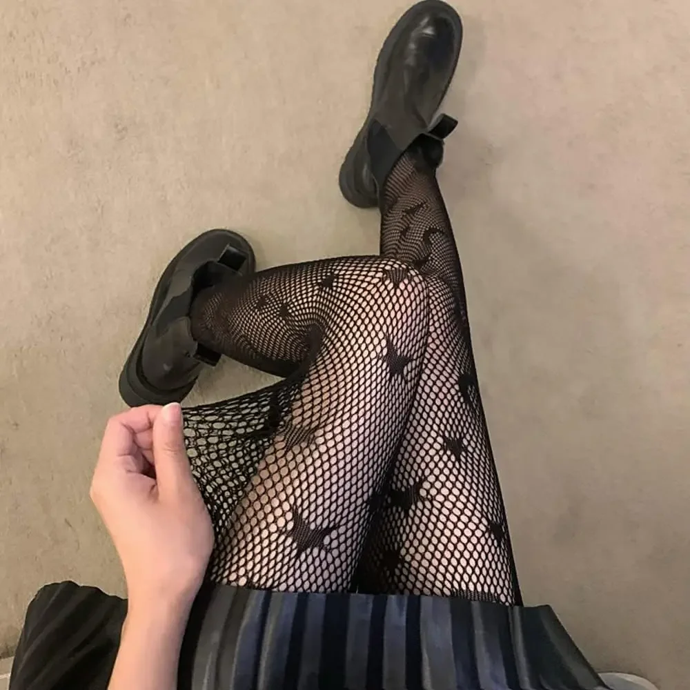 

2023 Spring Summer Moon Stars Pattern Women Tights For Girls Black Sexy Pantyhose Transparent Mesh Thin High Elastic Stockings