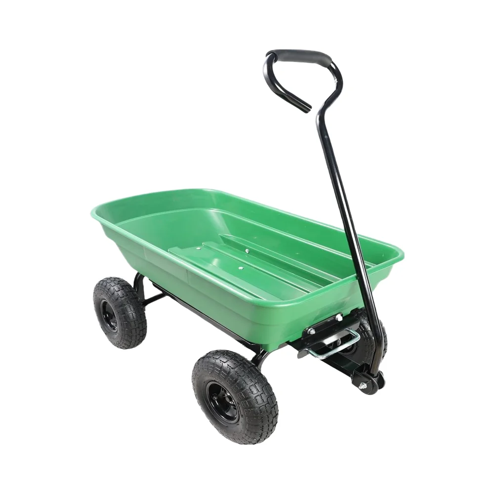 

New 4-Wheel Plastic Hand Cart Trolley Iron Wheelbarrow Dump Truck Trailer 300 lb Load Capacity for Warehouse Use