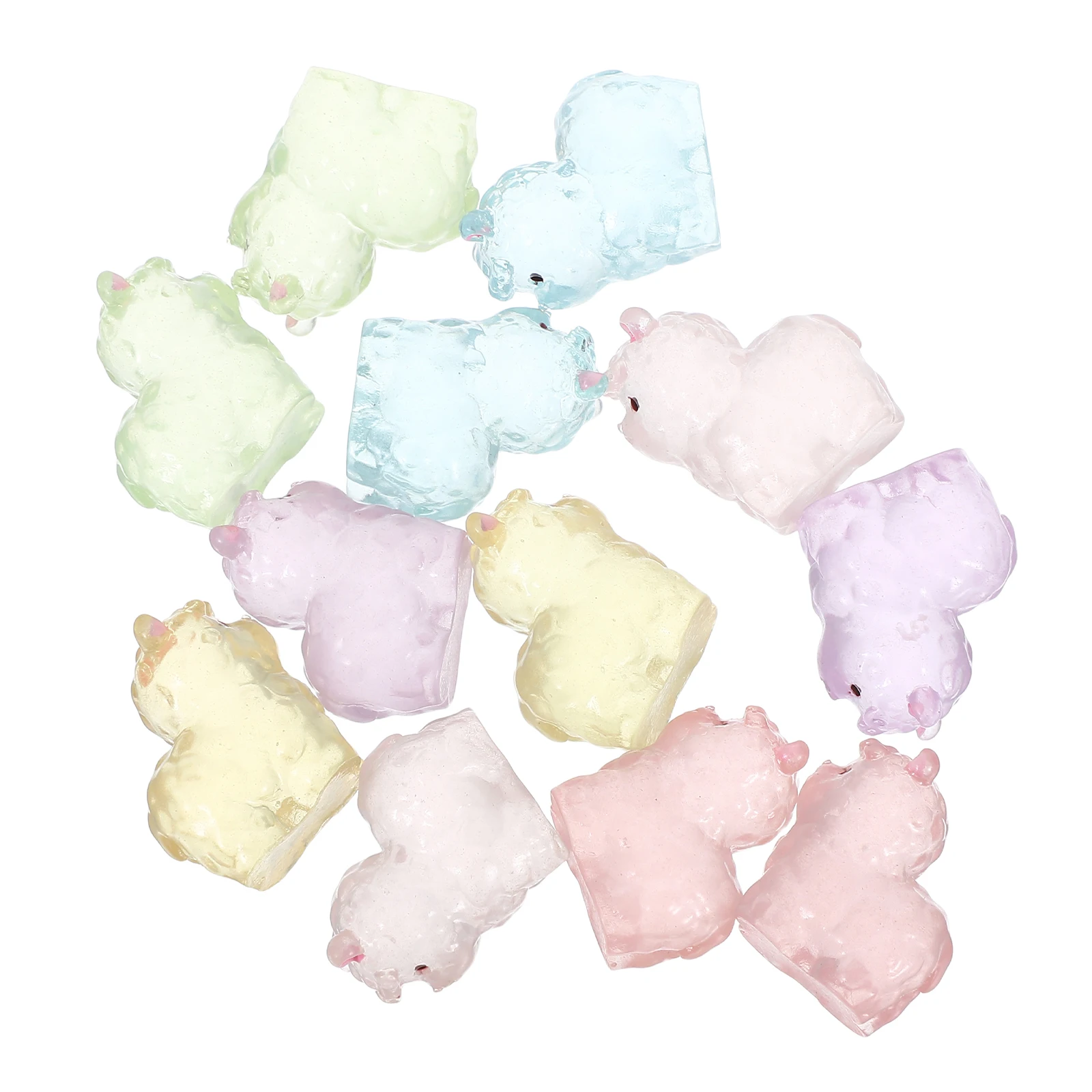 

12 шт. светящиеся мини-животные из альпаки из смолы, светящиеся в темноте микропейзаж, украшение для сада, крошечные животные, украшения, мини-животные