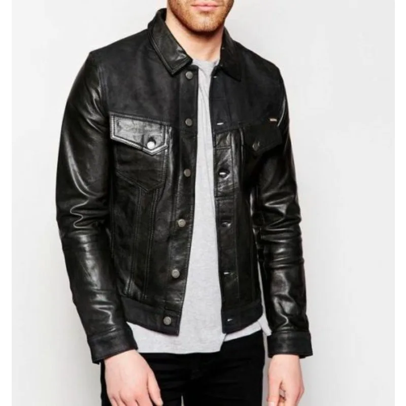 

Men's 100% Real Genuine Leather Black Leather Stylish Biker Jeans Jacket Fashion Trends