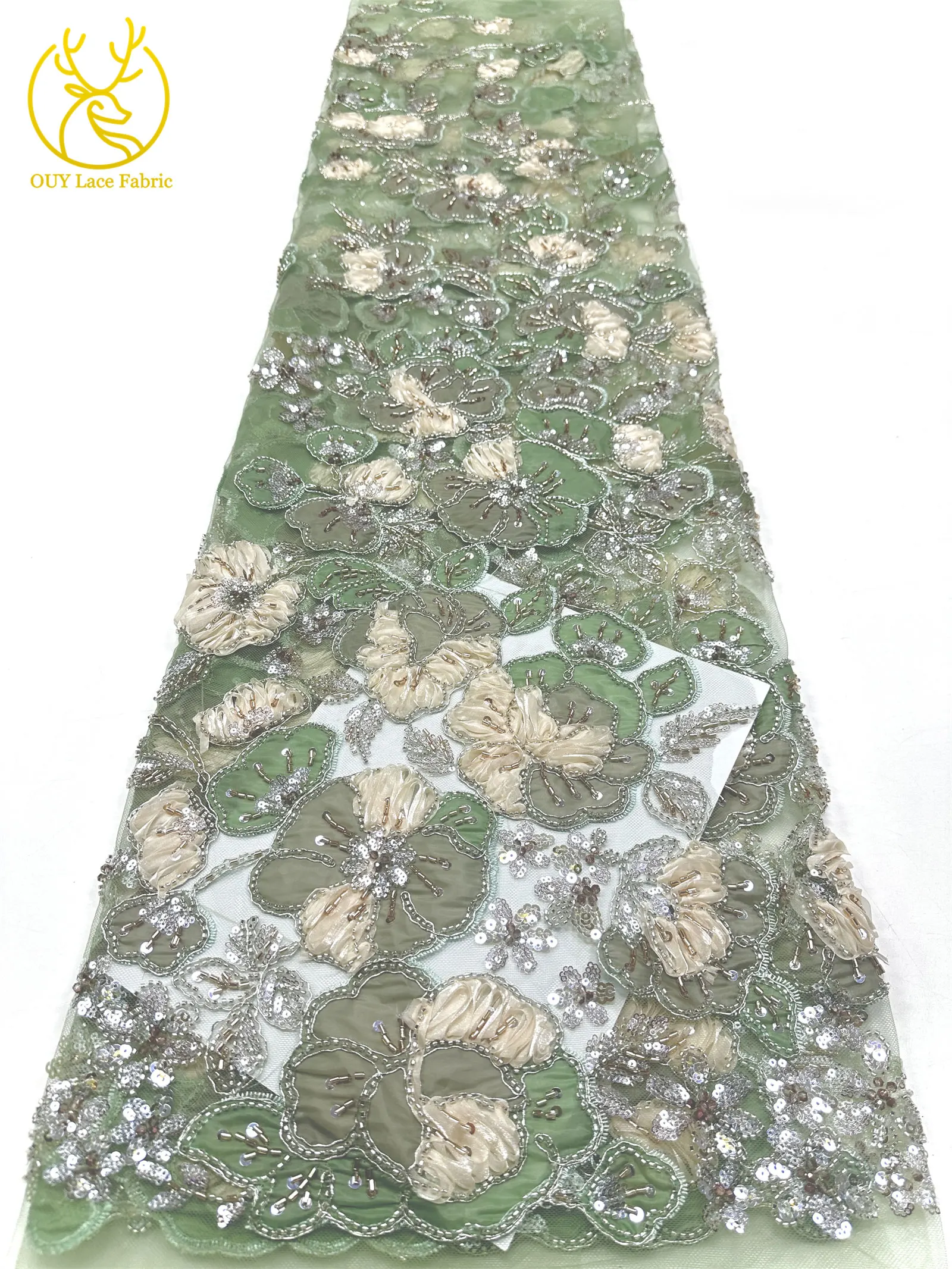 Afrikanischer Spitzenstoff, hochwertige französische Blumenstickerei, Perlen, Pailletten, Tüll, Netzspitze für Frauen, Hochzeitskleid, Nähen, 5 Yards – Detail 12