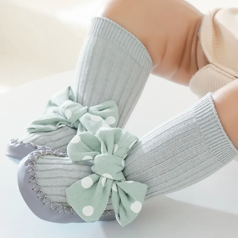 2024 INS Autumn Baby Socks Cotton Floor Socks for Kids Non-slip Big Bow Knot Indoor Boys Girls Infant Socks First Walker Slipper