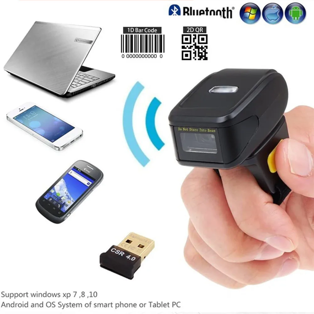 

Высококачественный беспроводной сканер штрих-кода с кольцом на палец, сканер QR-кода, работает со смартфоном/ПК/КПК