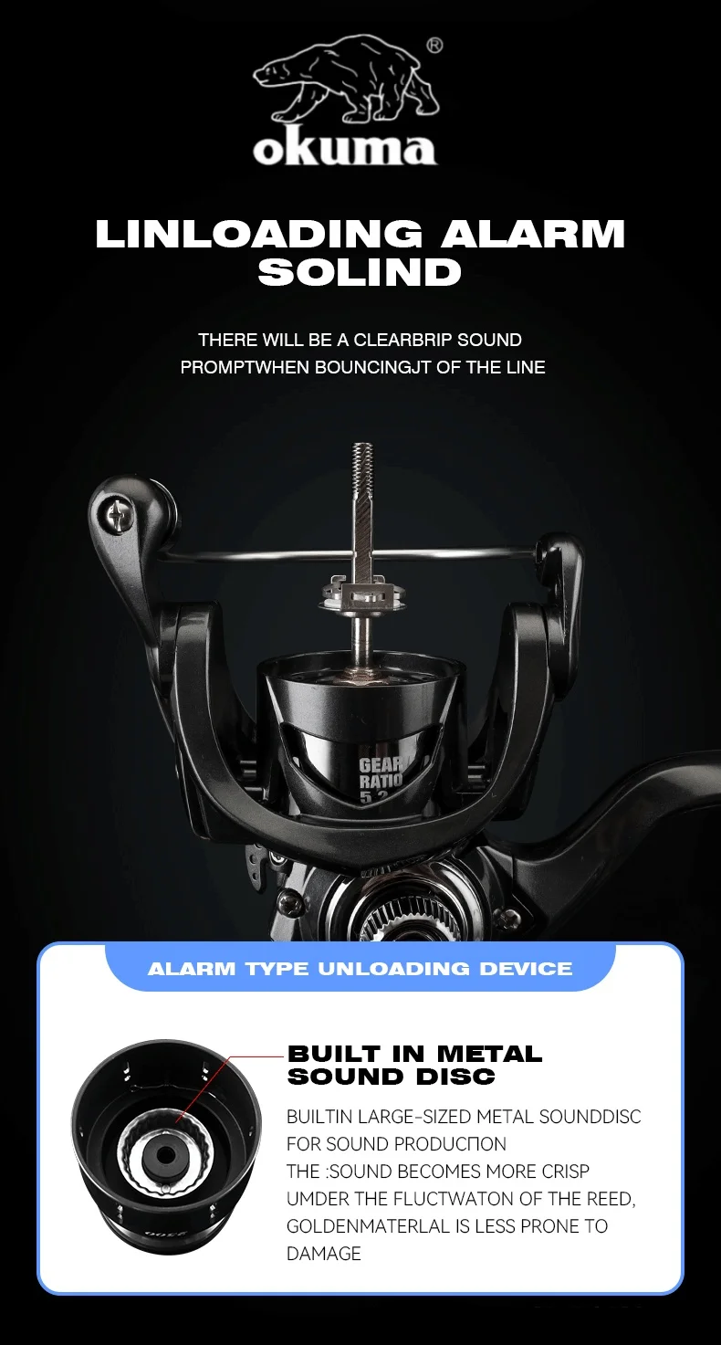 Okuma Original Vollmetall-Spinnrolle Angelrolle Modell 1000-5000, Ausgestattet mit Modischen Polarisierten Angelbrillen – Detail 7