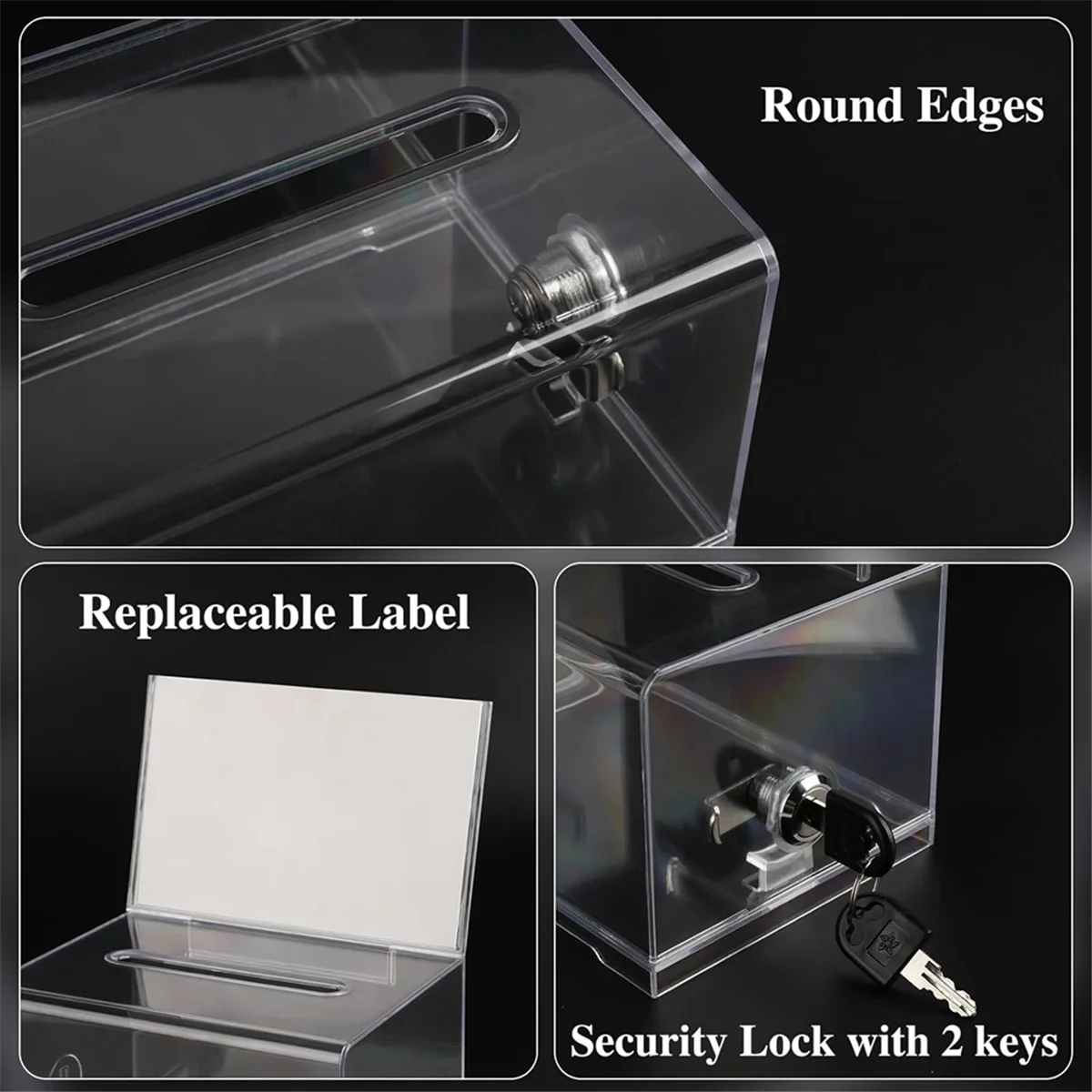 1 Pack Acrylic Donation Box with Lock, Clear Ballot Box with Sign Holder, Suggestion Box for Fundraising