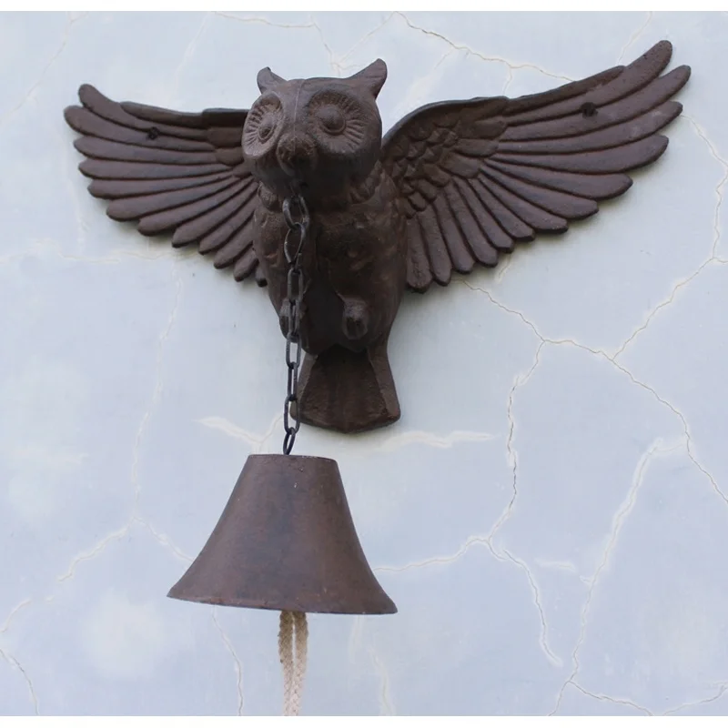 European cast iron large stereo owl iron doorbell hand-ring doorbell retro courtyard wall decoration