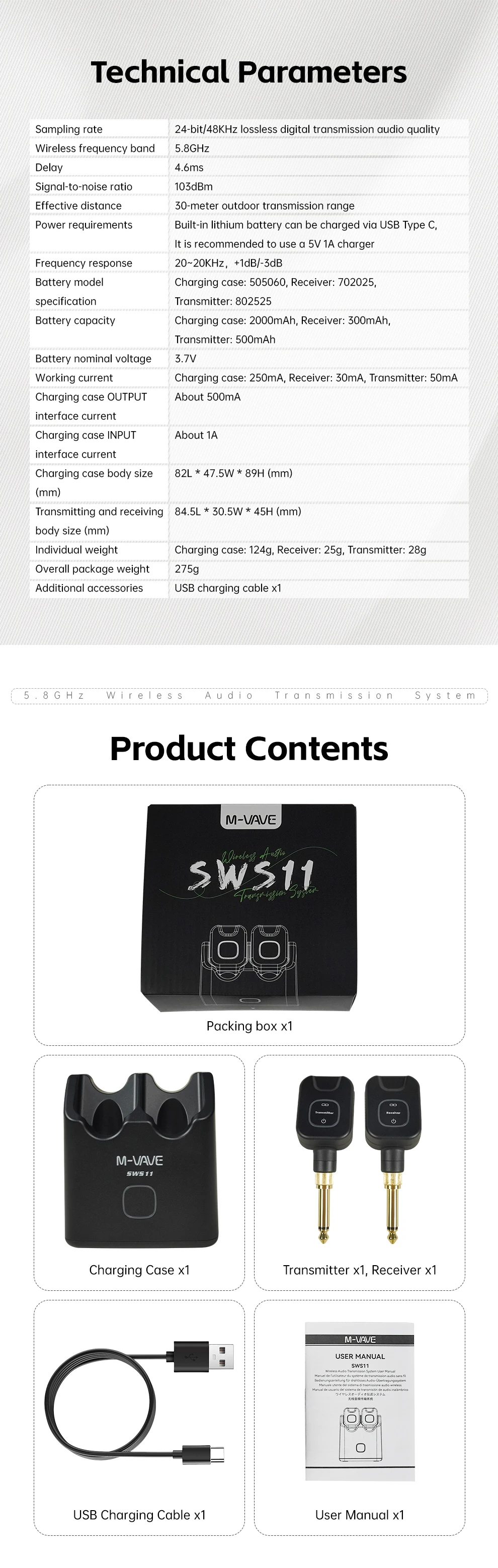 Professional Wireless Guitar System 5.8GHz Digital Transmitter Receiver with Portable Charging Case for Musicians view 6