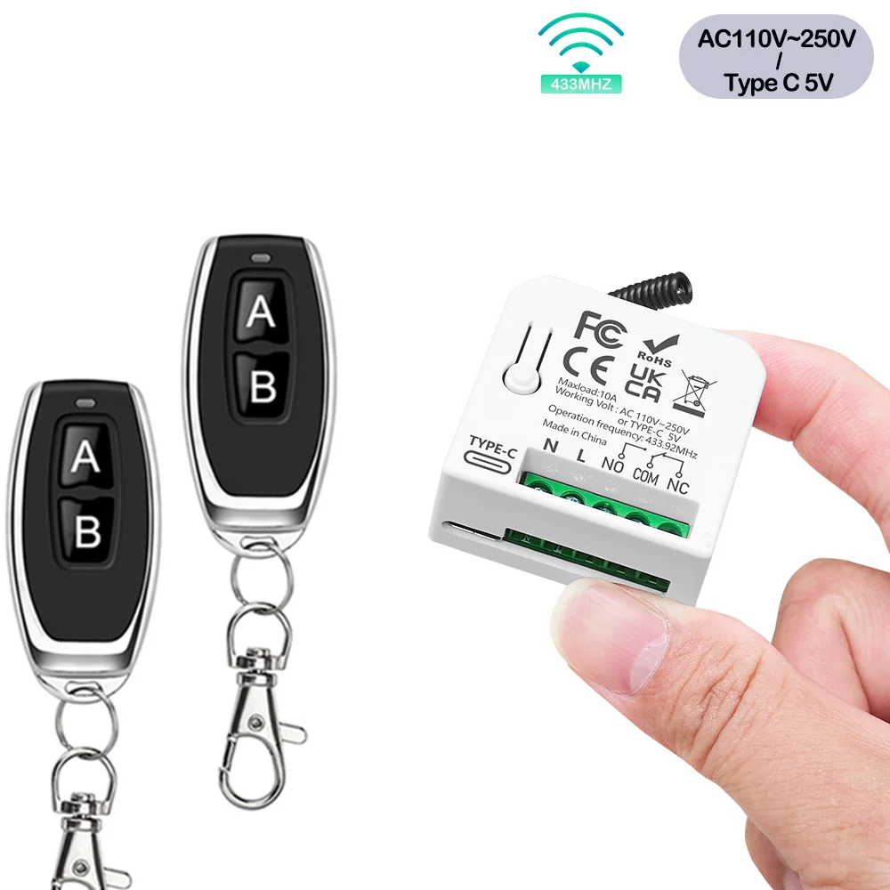 WenQia RF 433 Mhz Wireless Remote Control Switch AC110V 220V 10A 2000W Relay Receiver Remote Control for Lights Garage Door