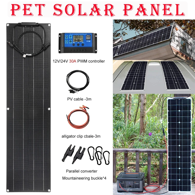 

300W 600W Flexible Solar Panel Monocrystalline Solars Plate Power Charger for Outdoor Camping Yacht Motorhome Car RV Boat 1060mm