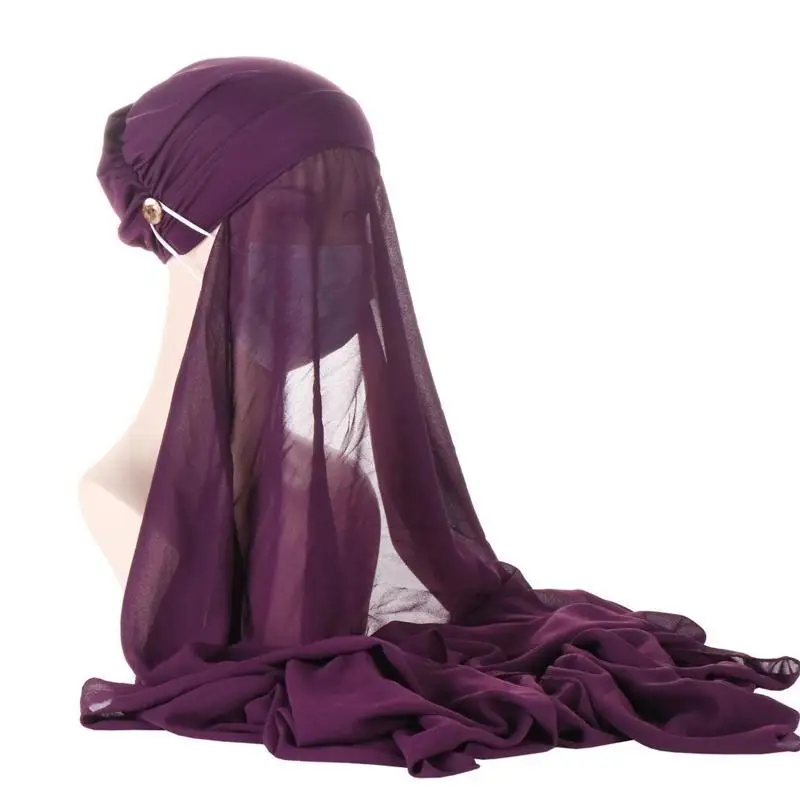 39BD Hijab Scarf Wrap Scarf Hijab With Cap Attached Tudung Hijab Muslim Hijab Scarf