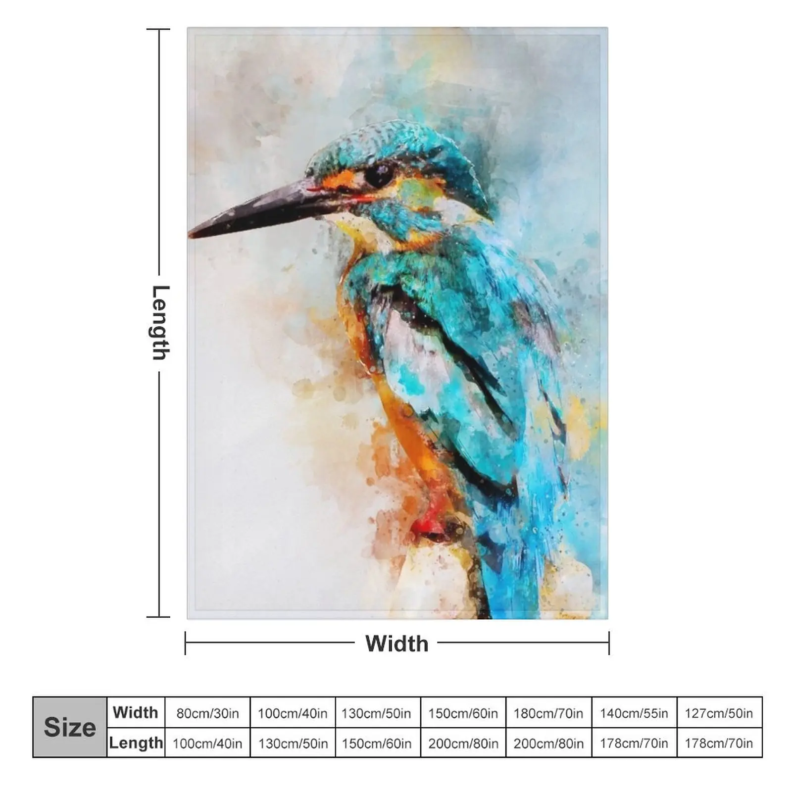 Dramabite Watercolor kingfisher Throw Blanket Camping Luxury Designer Designers valentine gift ideas Blankets