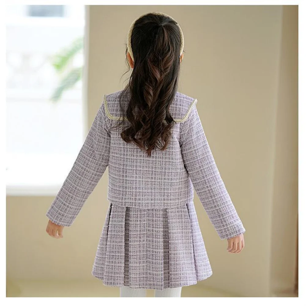 Fashion Kids Girls Princess Clothes Set Spring Autumn Teen Children Coat Outwear+Dress Vintage Outfits Suit for 3-12yrs