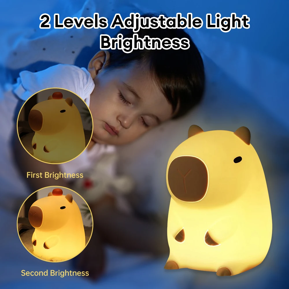 Niedliche Cartoon Capybara Nacht lampe Silikon Pat Lampe für Kinderzimmer USB wiederauf ladbare Timing Dimmen Nachttisch Schlaf licht