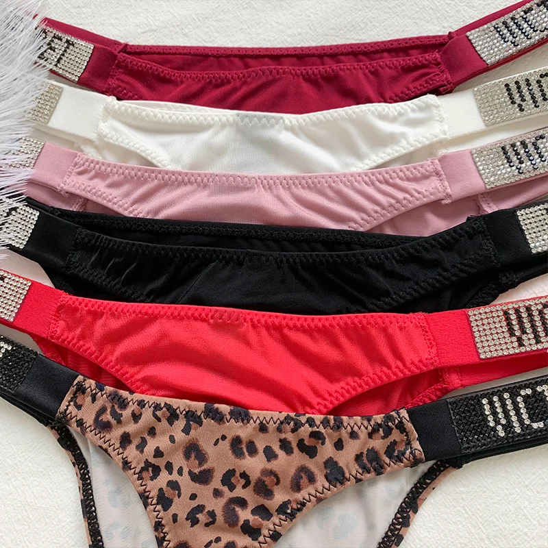 Satin Letter Rhinestone G-String Sexy Lace Lingerie Underwear Women\'s Panties Mentrual Panties Thong