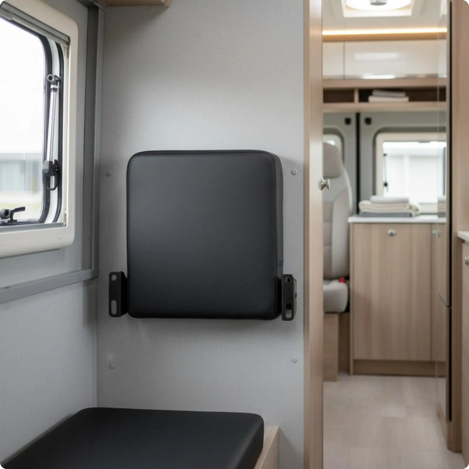 Compact Folding Flip Seat with Automatic Return Mechanism Faux Leather Covered Molded Foam for RV Train Special Purpose Vehicle