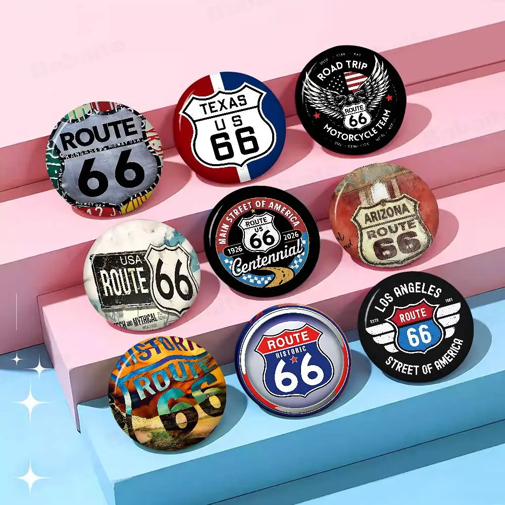 R-Route 66 Fashion Customizable Soft Button Pin For Women Creative Jewelry Funny Badge Cartoon Lover Hat