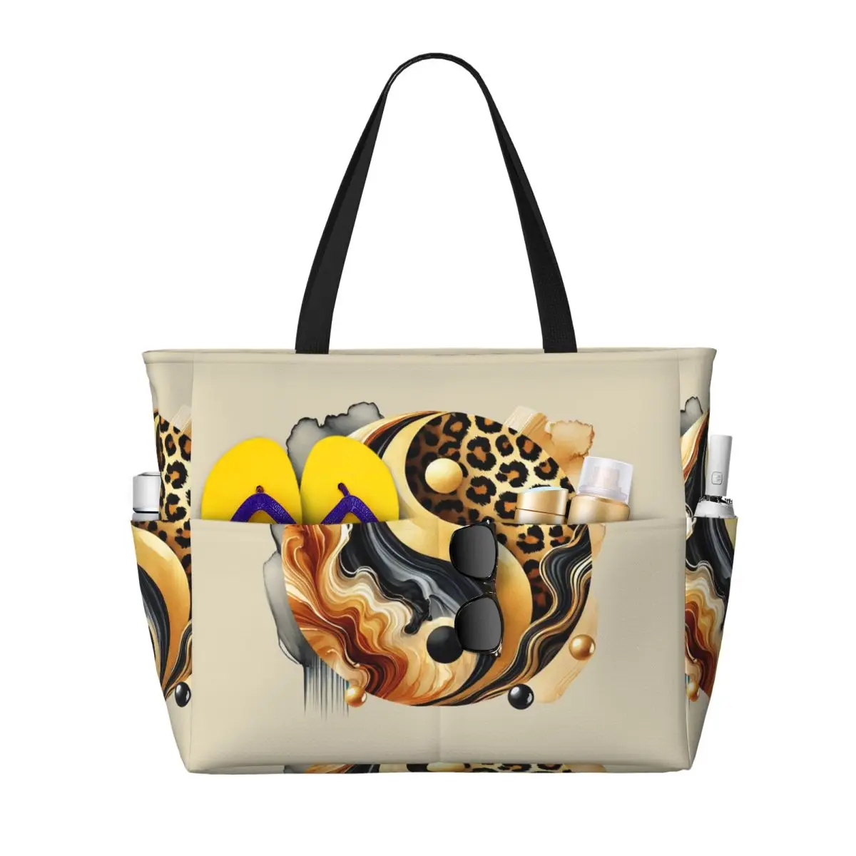 

Leopard Yin Yang Luxury Gold Marble Balance Design Beach Tote Bag Sport Gym Duffle Large Tote Bag Women Travel Bag Fitness bag