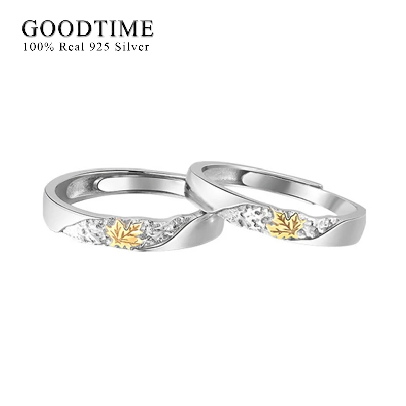 

Fashion Pure 100% 925 Sterling Silver Ring For Golden Colored Leaves Couple Ring Valentine Silver Jewelry Gift For Woman Man