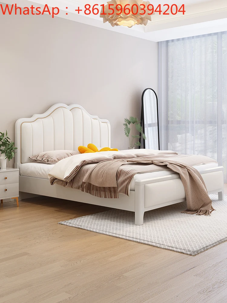 Nordic upholstered solid wood bed modern simple white 1.8m 1.5 double bed Master bedroom high box storage bed economical type