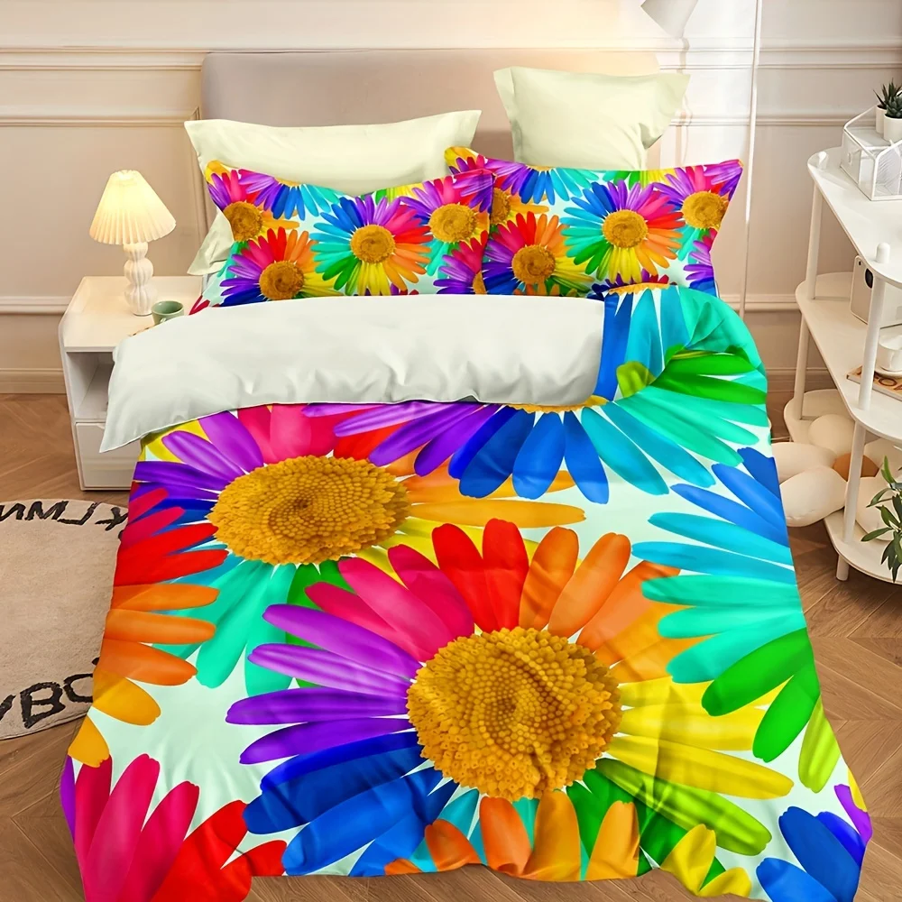 

Rainbow Daisy Print Duvet Cover Set Soft Comfortable Duvet Cover Bedding Set For Bedroom (1*Duvet Cover+2*Pillowcases)