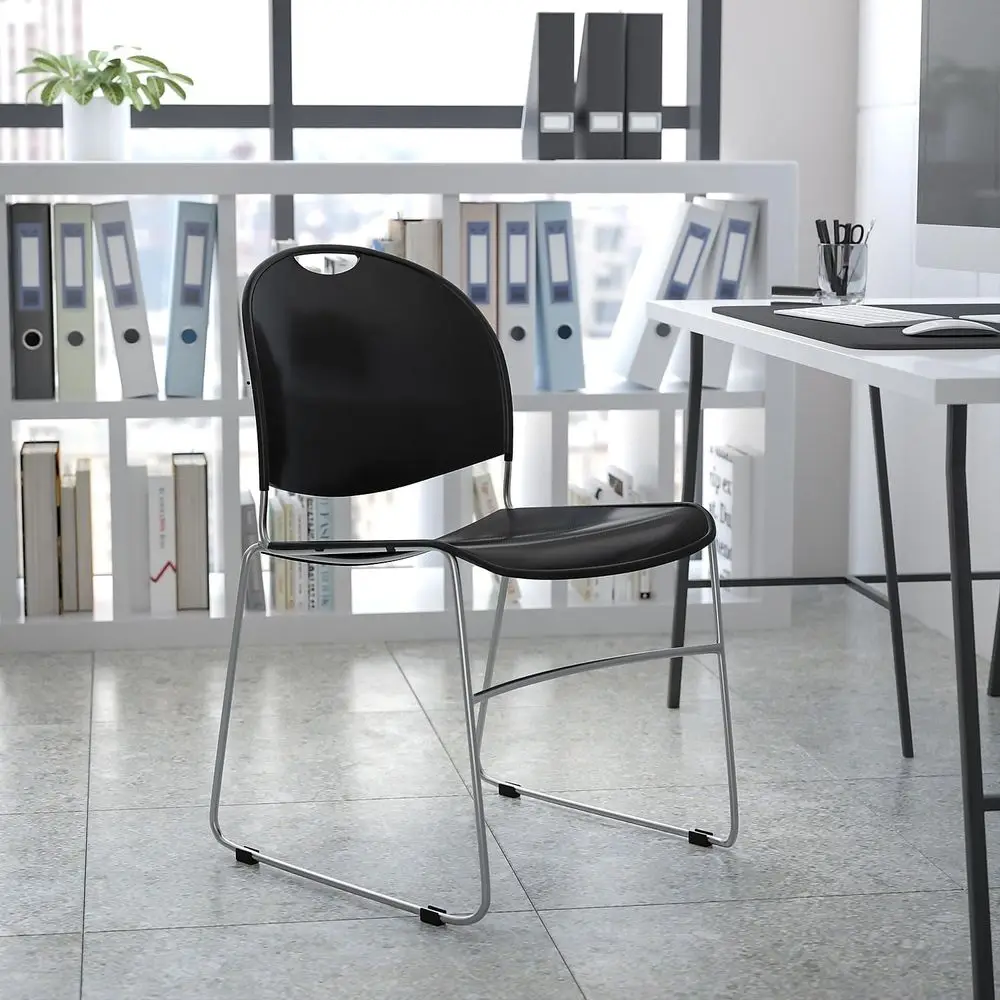 Series 880 lb. capacity Black Ultra-Compact Stack Chair with Chrome