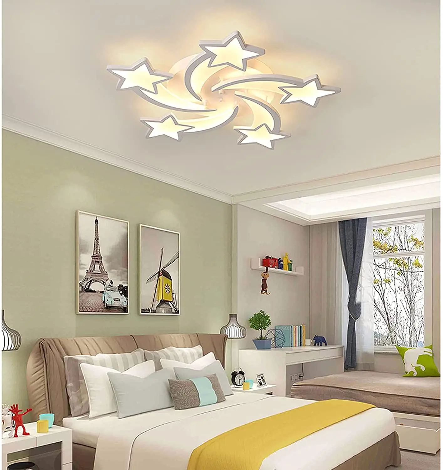 Dimmable Led Ceiling Light 60w Modern Acrylic Ceiling Light, 5-Star Shape Chandelier Lighting Children’s Room Remote Control