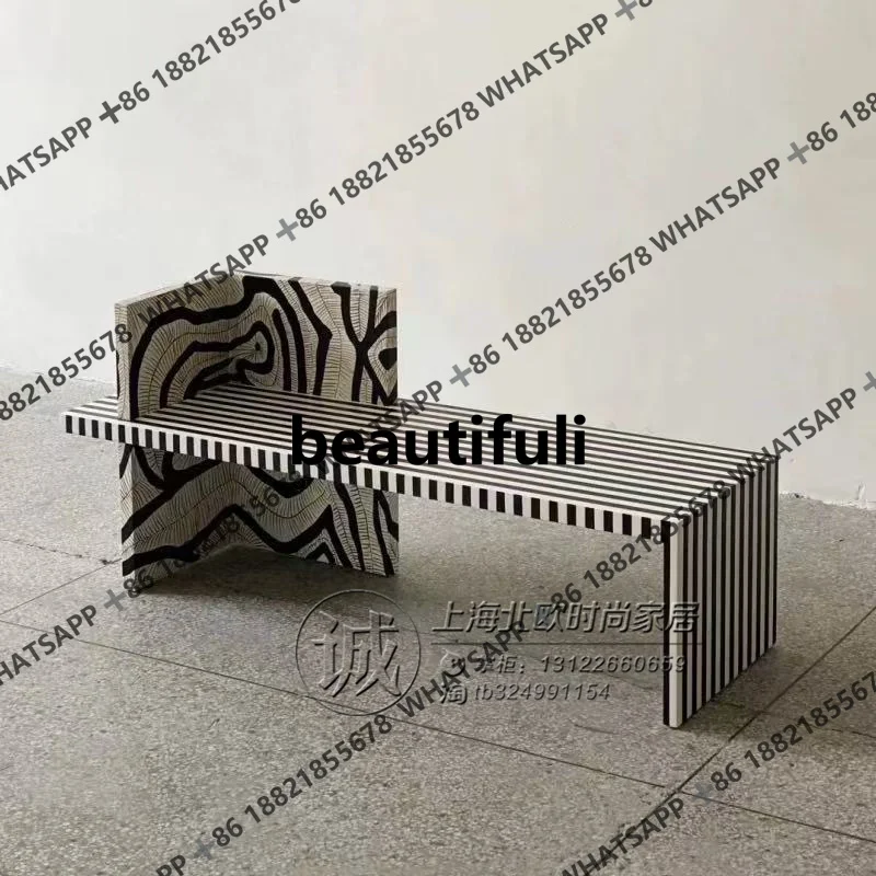 

Nordic fashion casual zebra striped bench model house B & B personalized painted solid wood bedside stool
