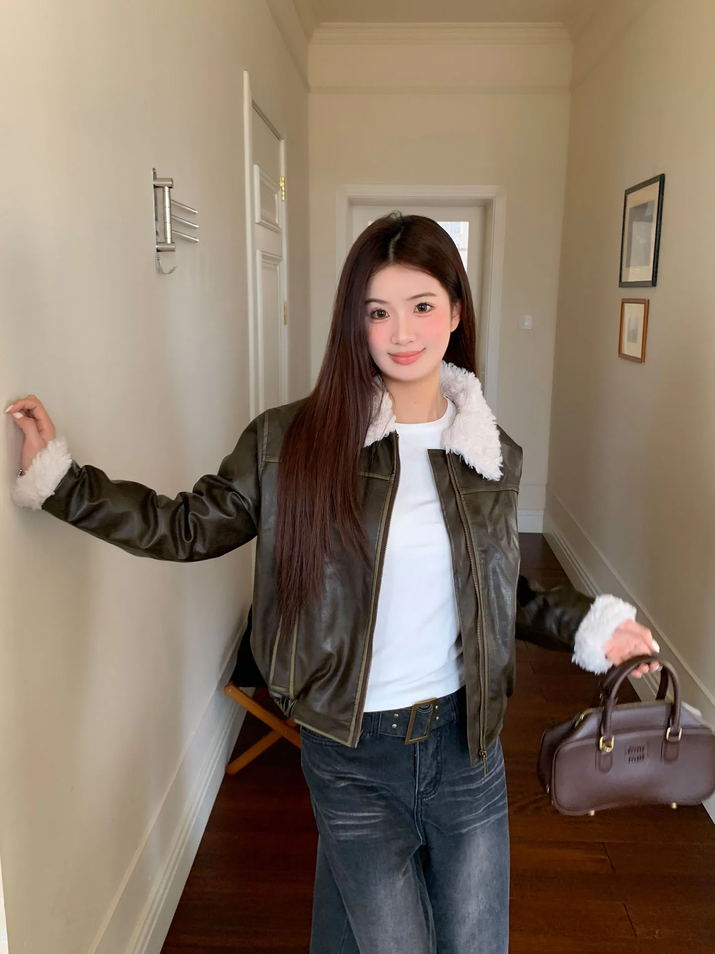 American sle laranja árvore couro do plutônio jaet feminino solto motocicleta sle ort casaco quente Thiened algodão interior casaco de inverno