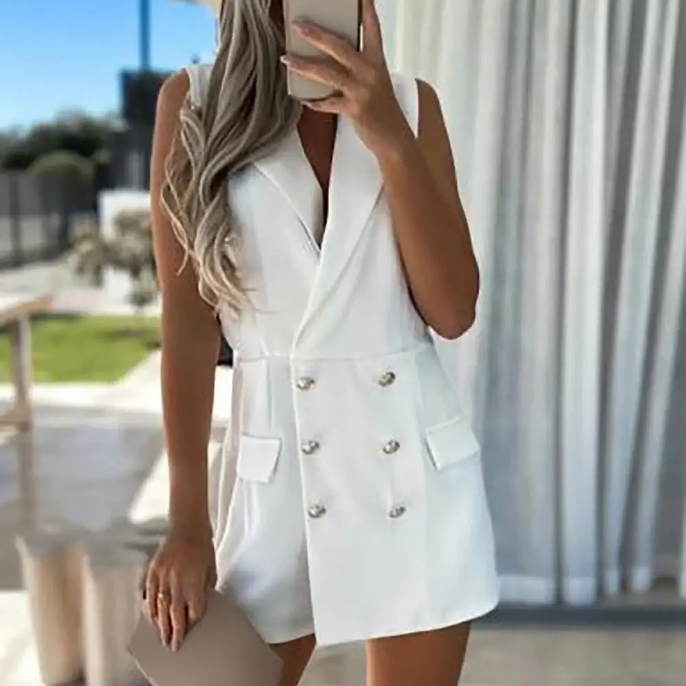 Sexy Sleeveless Playsuits for Women Blazer Jumpsuit Double Breasted Jumpsuit Romper Women Playsuits Overalls combinaison femme