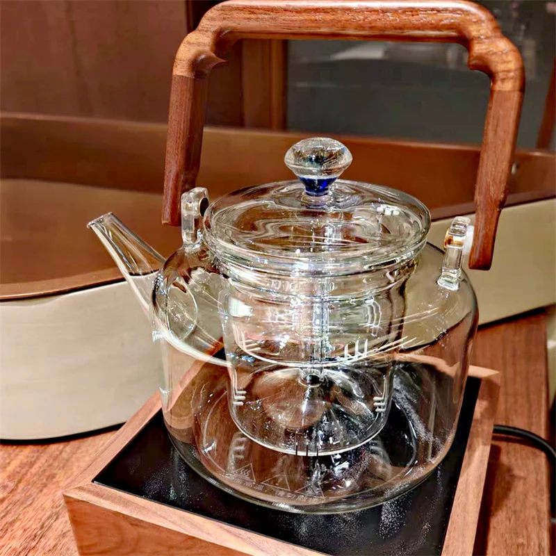 1500ML Starry Sky Lid Glass Teapot With  Wooden Beam Steaming and Cookig Tea Pot With Infsuer Kungfu Tea Set Teaware