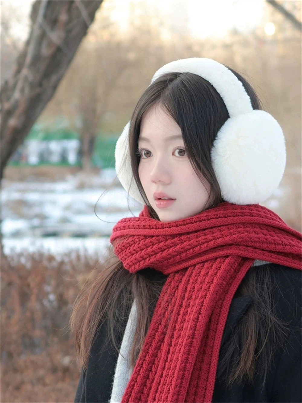 Korean Autumn Winter Red Knitted Long Two-sided Scarf Girl Versatile High-end Warm Thick Woolen Scarves Thermal Neck Warmer Gift