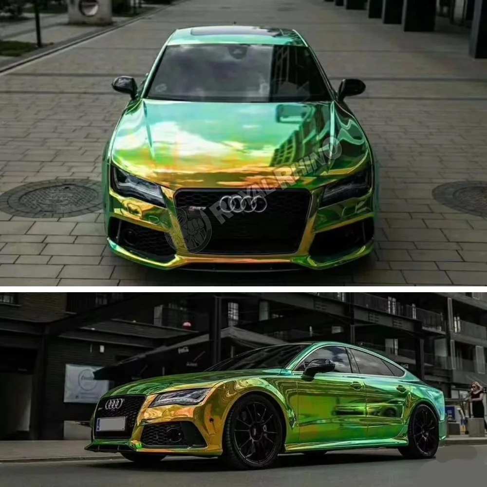 135/50CM*18M Holographic Rainbow Chrome Gold Green Hatchback Car Body Vinyl Wrap Roll Decal Sticker Chameleon Color Change Film