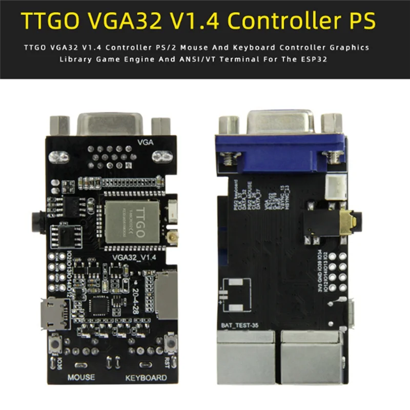 VIncome 32 VGA ESP32 PSRAM Tech V1.4, contrôleur PS/2, souris, clavier, jeu de bibliothèque, ANSI, circuit terminal