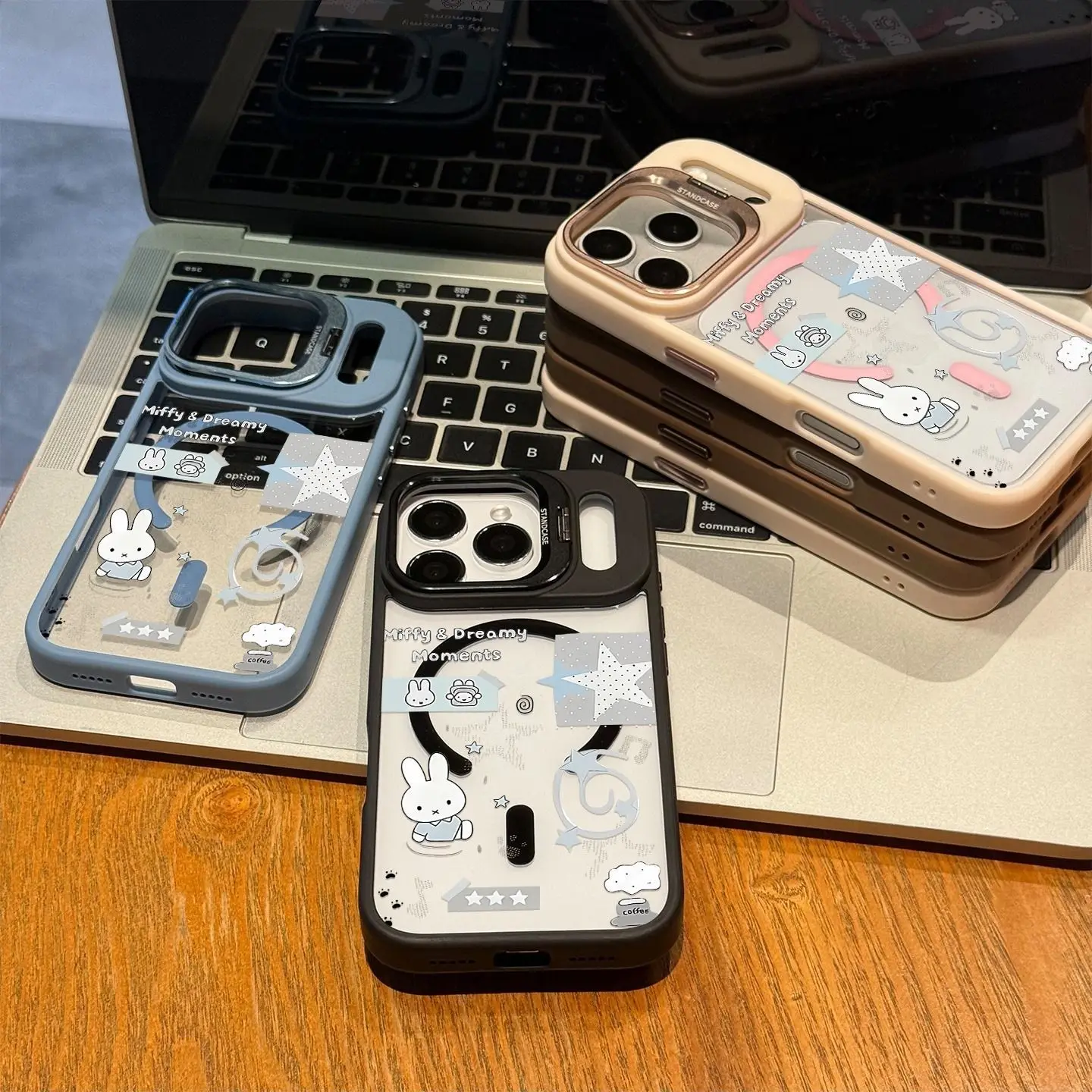 Kawaii Miffy Star Lens Holder Magnetic Phone Case Skin‑feel Shockproof Cover for IPhone 18 Pro Max 17 Pro Max 16 Cartoon Lovely