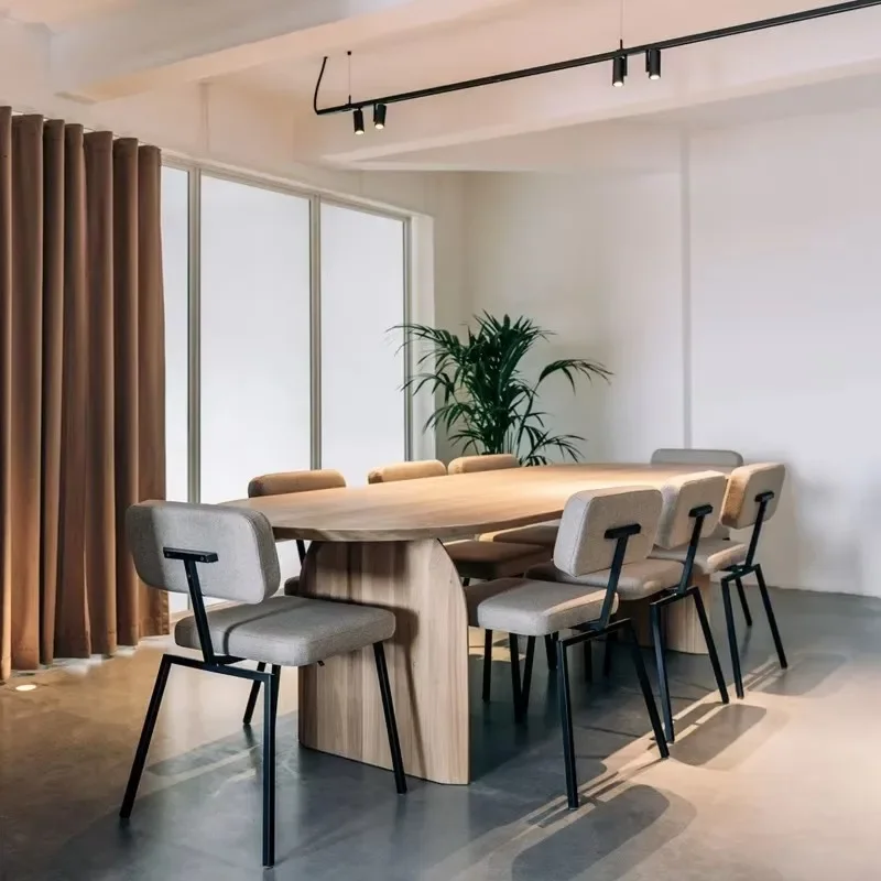 أثاث عتيق للمطاعم البسيط الاسكندنافي بيضاوي من الخشب الصلب وطاولة بيتزا مكونة من 6 مقاعد #6