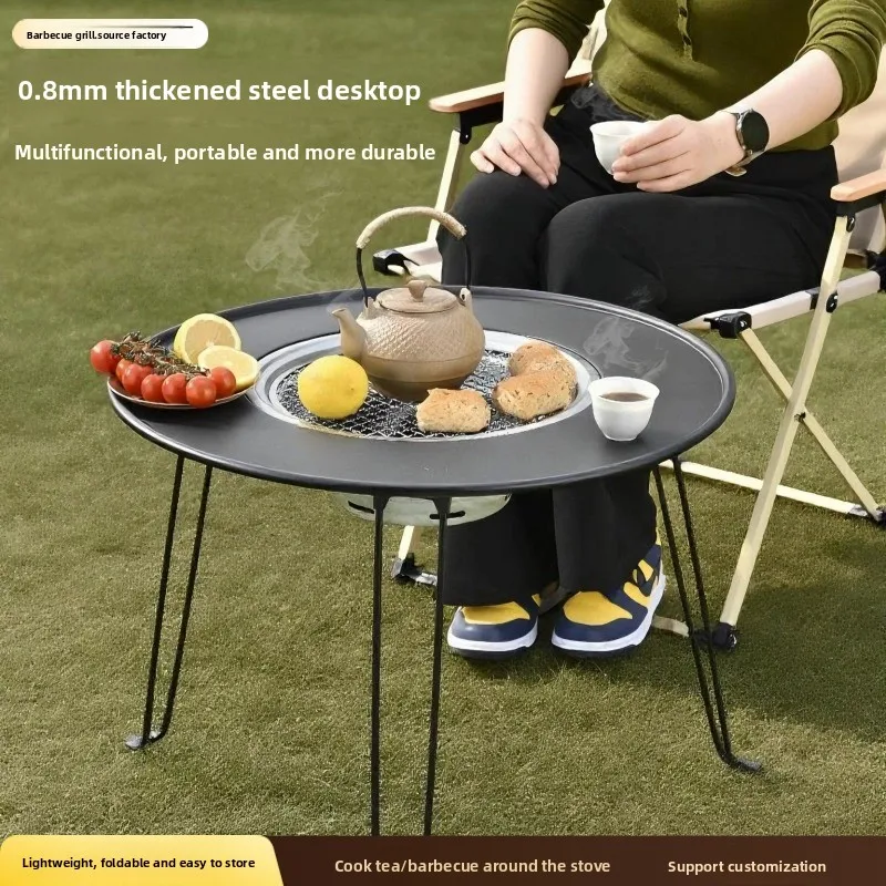 

Barbecue Grill Household Garden Round Enclosure Tea Table Charcoal Grill Portable Outdoor Barbecue Table