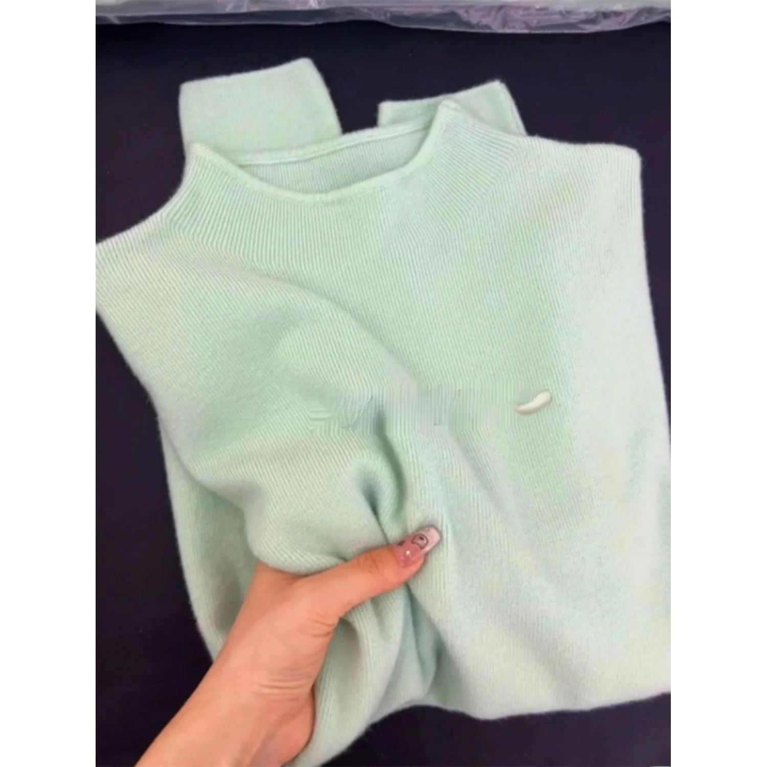 

Облегающий вязаный свитер с высоким воротником, маленький воротник-стойка, женский мягкий свитер Fufu, молочно-синий цвет, чистый цвет