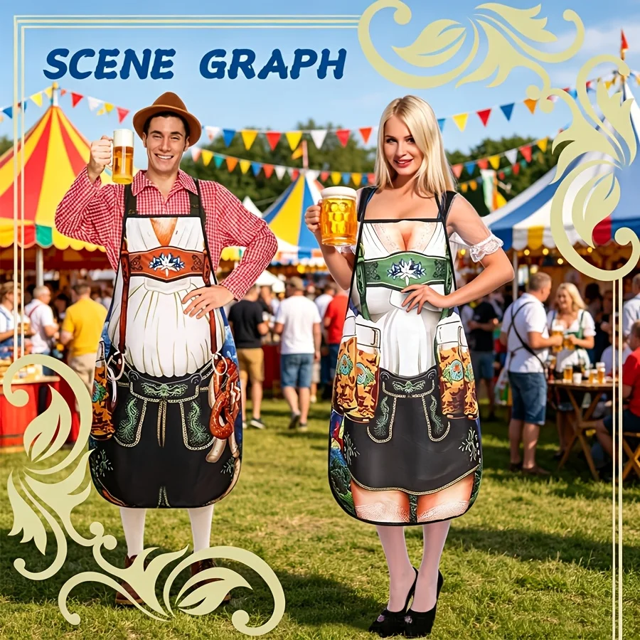 2pcs Oktoberfest Couple Apron Set Funny Muscle Pattern German Festival Costume Multi Larg Kitchen Cooking Baking Party Daily Use