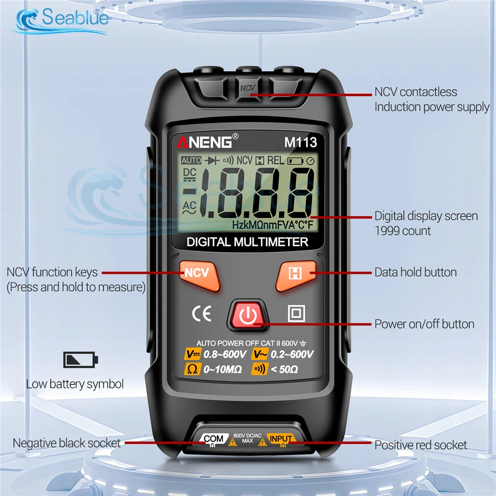 M113 multimetro digitale professionale automatico 1999 conteggi Auto AC/DC Votage Tester Ohm strumento rilevatore amperometro di corrente