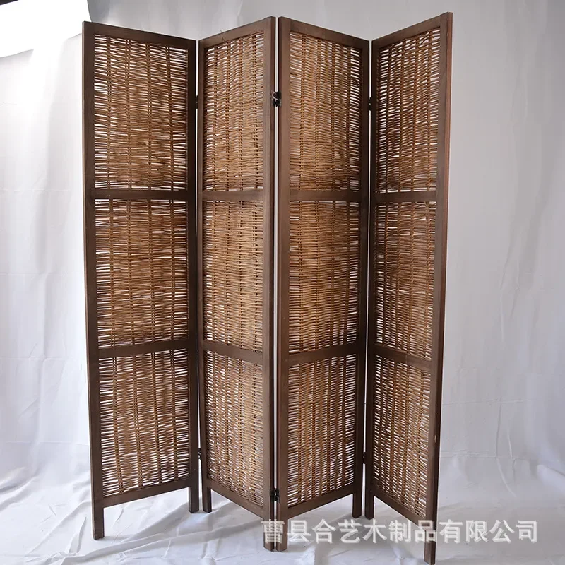 Wooden Folding Room Divider Screen Portable Partition Wall for Living Room Modern Retro Style Home Decor