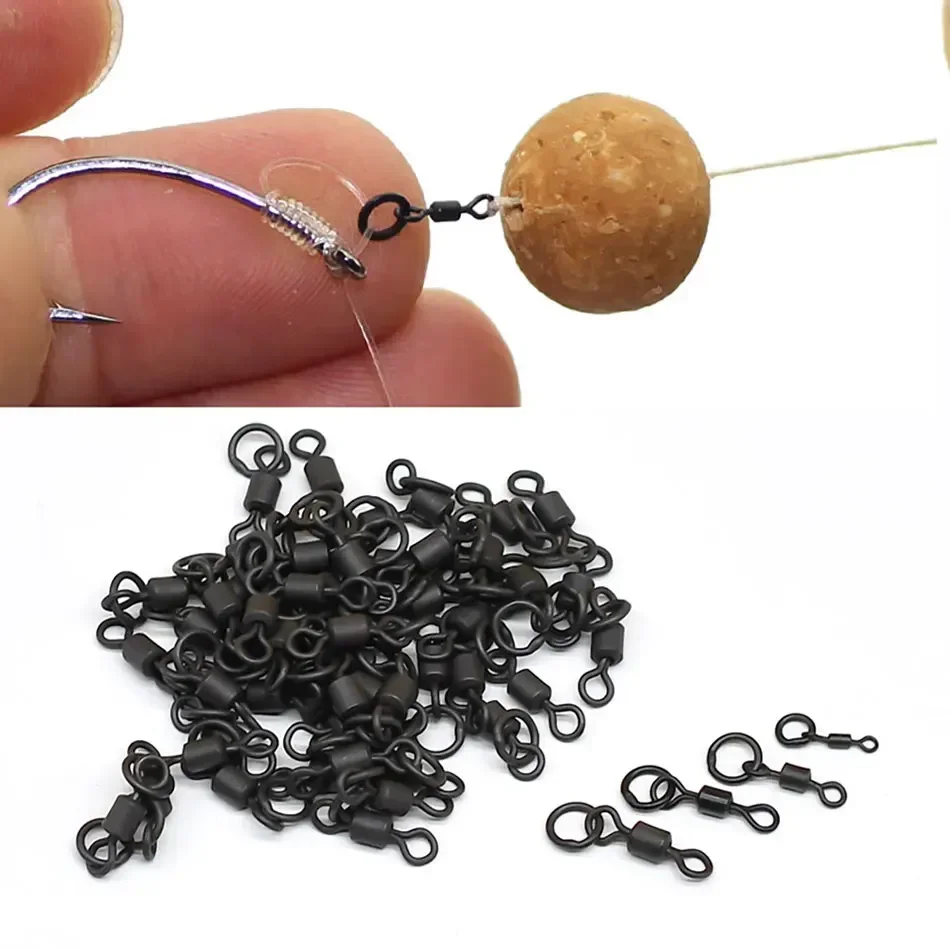 MNFT 50 Stück Micro Flexi Hakenwirbel 4 Größen, Karpfenangeln Mini Ringhakenwirbel, Terminal Angelzubehör – Detail 7